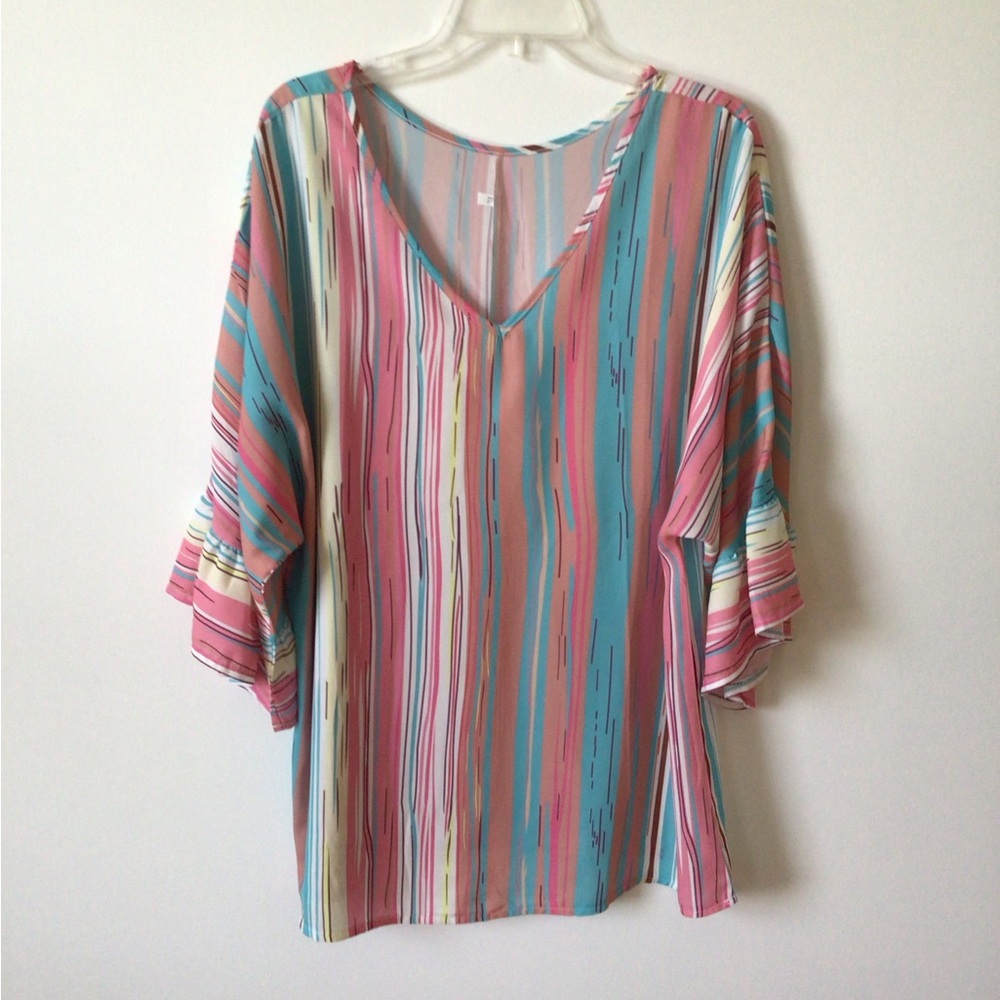 2/$10 Striped Multicolor V-Neck Women's Top